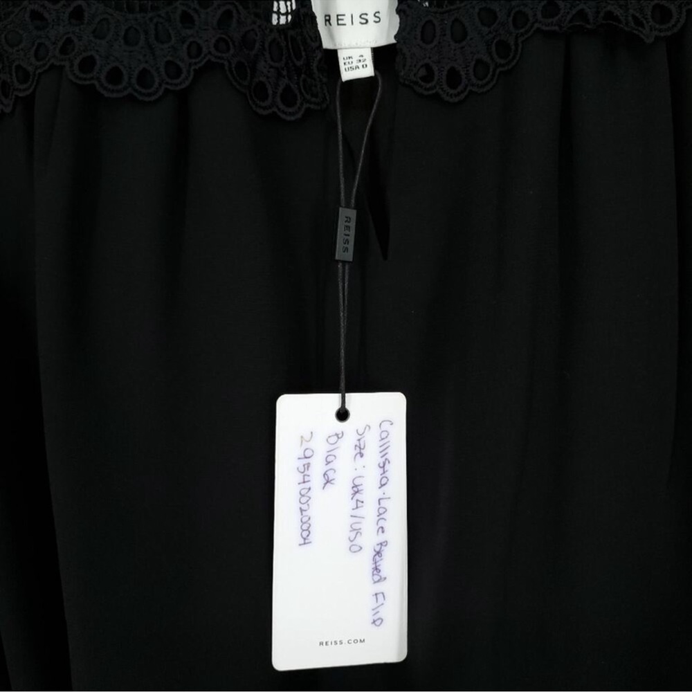 REISS Callista Lace Sleeve Belted Black Dress Size 0 - Picture 6 of 8